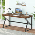 HSH Rustic Computer Desk Large Executive Writing Study Work Desk for Home Office Industrial Metal Wooden PC Laptop Long Desk Workstation Modern Bedroom Living Room Table Rustic Brown 60 Inch